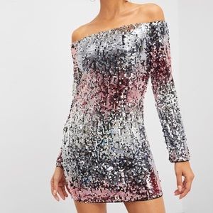 SEQUINED OFF THE  SHOULDER MINI DRESS